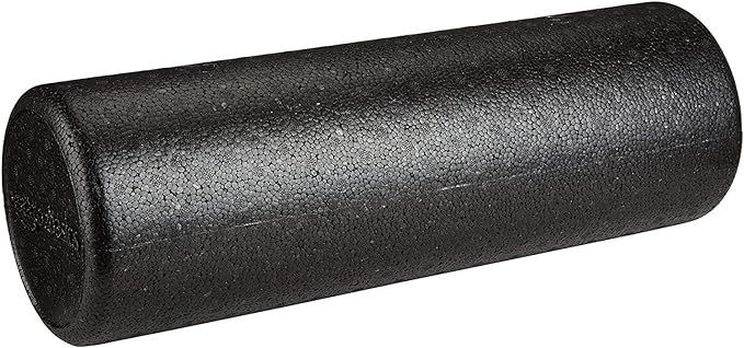 Black textured foam roller on a white background.